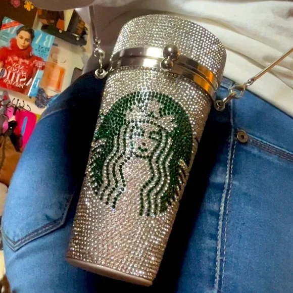 Starbucks Silver, Green & Gold Rhinestone Crossbody Purse - Picture 5 of 15